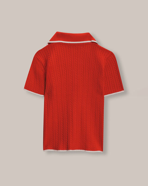 Polo Cropped De Punto Rojo